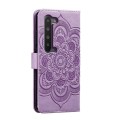 For Sharp Aquos R5G Sun Mandala Embossing Pattern Phone Leather Case(Purple)