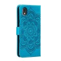 For Sharp Aquos Sense2 Sun Mandala Embossing Pattern Phone Leather Case(Blue)