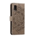 For Sharp Aquos Wish Sun Mandala Embossing Pattern Phone Leather Case(Grey)