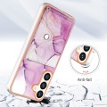 For Samsung Galaxy S24+ 5G Marble Pattern IMD Card Slot Phone Case(Pink Purple Gold)