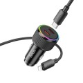 hoco NZ14B Guerrero PD50W Dual Type-C Car Charger with Type-C to 8 Pin Cable(Black)