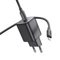 hoco N40 Mighty PD20W Single Type-C Port Charger with Type-C to 8 Pin Cable, EU Plug(Black)