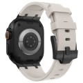 For Apple Watch SE 2023 44mm Stone Grain Liquid Silicone Watch Band(Black Starlight)