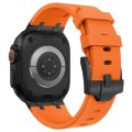 For Apple Watch Ultra 2 49mm Stone Grain Liquid Silicone Watch Band(Black Orange)