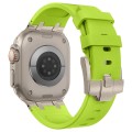 For Apple Watch Series 6 44mm Stone Grain Liquid Silicone Watch Band(Titanium Green)