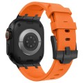 For Apple Watch 42mm Stone Grain Liquid Silicone Watch Band(Black Orange)