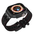 For Apple Watch SE 2023 44mm Crocodile Texture Liquid Silicone Watch Band(Black Red Black)