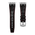 For Apple Watch SE 2023 44mm Crocodile Texture Liquid Silicone Watch Band(Silver Red Black)
