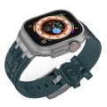 For Apple Watch SE 2023 44mm Crocodile Texture Liquid Silicone Watch Band(Silver Deep Green)
