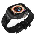 For Apple Watch Series 9 45mm Crocodile Texture Liquid Silicone Watch Band(Black Black)