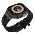 For Apple Watch Series 8 41mm Crocodile Texture Liquid Silicone Watch Band(Black Red Black)