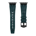 For Apple Watch Series 8 45mm Crocodile Texture Liquid Silicone Watch Band(Black Deep Green)