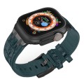 For Apple Watch Series 8 45mm Crocodile Texture Liquid Silicone Watch Band(Black Deep Green)