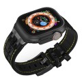 For Apple Watch Series 7 45mm Crocodile Texture Liquid Silicone Watch Band(Black Yellow Black)