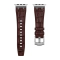 For Apple Watch Series 7 45mm Crocodile Texture Liquid Silicone Watch Band(Silver Dark Brown)