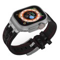 For Apple Watch SE 44mm Crocodile Texture Liquid Silicone Watch Band(Silver Red Black)