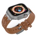 For Apple Watch SE 44mm Crocodile Texture Liquid Silicone Watch Band(Silver Yellow Brown)