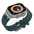 For Apple Watch Series 3 38mm Crocodile Texture Liquid Silicone Watch Band(Silver Deep Green)