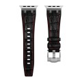 For Apple Watch Series 3 42mm Crocodile Texture Liquid Silicone Watch Band(Silver Red Black)