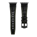 For Apple Watch 42mm Crocodile Texture Liquid Silicone Watch Band(Black Yellow Black)