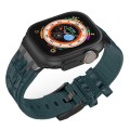 For Apple Watch 38mm Crocodile Texture Liquid Silicone Watch Band(Black Deep Green)