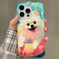 For iPhone 15 Pro Max Double Sided IMD Full Coverage TPU Phone Case(Pink Swimming Ring Pomeranian)