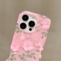For iPhone 15 Pro Max Double Sided IMD Full Coverage TPU Phone Case(Pink White Flowers)