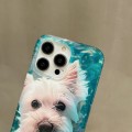 For iPhone 14 Double Sided IMD Full Coverage TPU Phone Case(Pink Swimming Ring Pomeranian)