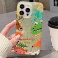 For iPhone 15 Pro Max Double Sided IMD Full Coverage TPU Phone Case(Green Dinosaur Fox Tail)
