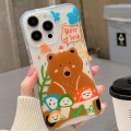 For iPhone 15 Pro Max Double Sided IMD Full Coverage TPU Phone Case(Brown Bear Smiley Face Crying Fa