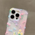 For iPhone 15 Pro Double Sided IMD Full Coverage TPU Phone Case(Hook Line Purple Pink Flowers)