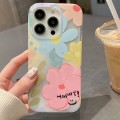 For iPhone 15 Double Sided IMD Full Coverage TPU Phone Case(Pink Blue Flowers)