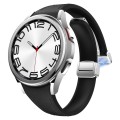 For Samsung Galaxy Watch 6 Slim Magnetic Silver Buckle Leather Silicone Watch Band(Black)