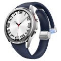 For Samsung Galaxy Watch 6 Slim Magnetic Silver Buckle Leather Silicone Watch Band(Midnight Blue)