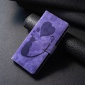 For iPhone 15 Pro Max Pen Heart Cat Embossed Leather Phone Case(Purple)