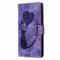 For iPhone 15 Pro Max Pen Heart Cat Embossed Leather Phone Case(Purple)