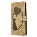 For iPhone 15 Pro Max Pen Heart Cat Embossed Leather Phone Case(Apricot)