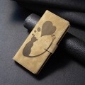 For iPhone 15 Pro Pen Heart Cat Embossed Leather Phone Case(Apricot)