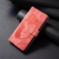 For iPhone 15 Plus Pen Heart Cat Embossed Leather Phone Case(Orange)