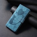 For iPhone 15 Plus Pen Heart Cat Embossed Leather Phone Case(Blue)