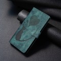 For iPhone 15 Pen Heart Cat Embossed Leather Phone Case(Green)