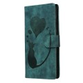 For iPhone 15 Pen Heart Cat Embossed Leather Phone Case(Green)