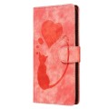 For iPhone 14 Pen Heart Cat Embossed Leather Phone Case(Orange)