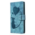 For iPhone 14 Pen Heart Cat Embossed Leather Phone Case(Blue)