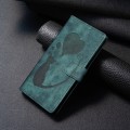 For iPhone 12 Pen Heart Cat Embossed Leather Phone Case(Green)