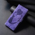 For iPhone 12 Pro Max Pen Heart Cat Embossed Leather Phone Case(Purple)