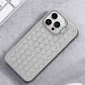 For iPhone 15 Pro Max Honeycomb Radiating Lens Holder TPU Phone Case(Grey)