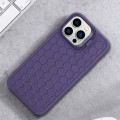 For iPhone 15 Pro Honeycomb Radiating Lens Holder TPU Phone Case(Purple)