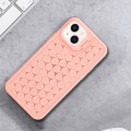 For iPhone 14 Honeycomb Radiating Lens Holder TPU Phone Case(Pink)