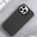 For iPhone 15 Pro Max Honeycomb Radiating Holder TPU Phone Case with Lanyard(Black)